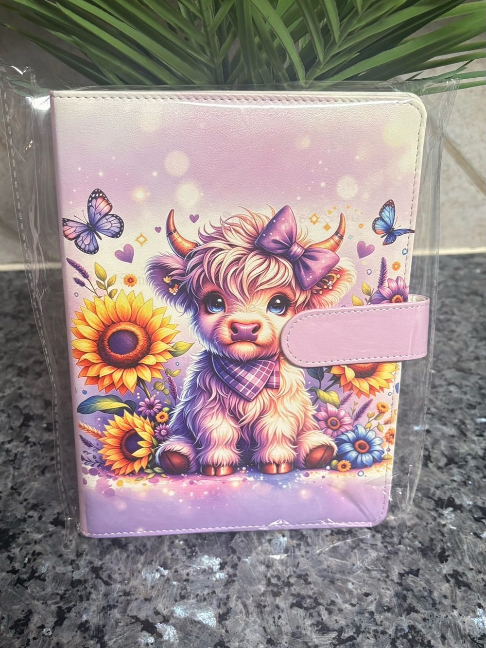 Highland Cow  Custom A5 Binder with 50 lined Paper included in Purple/multi